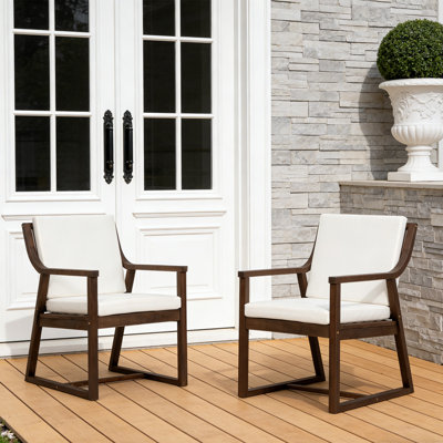 Chaise de salle à manger d'extérieur en bois d'acacia avec coussins amovibles (ensemble de 2)
