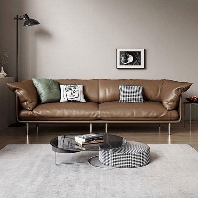 Canapé modulaire brun en cuir véritable