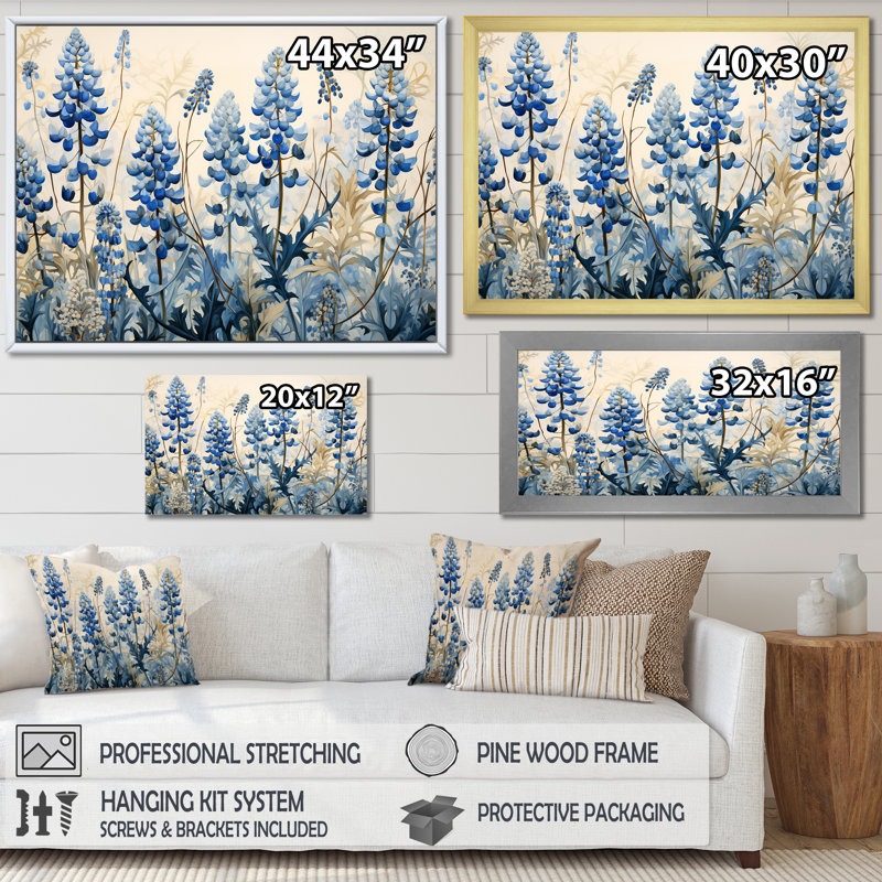 Magical Blue Bonnets Meadows I, reproduction d'art sur toile, Blanc, H 16 po x l 32 po x P 1 po
