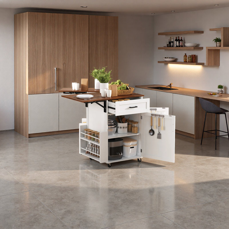 Small Kitchen Island With Drop Leaf And Drawers, White