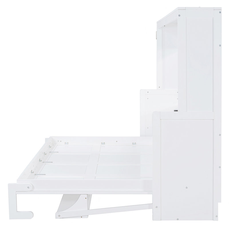 Lit escamotable avec élévateur hydraulique et bureau, Blanc, Grand lit