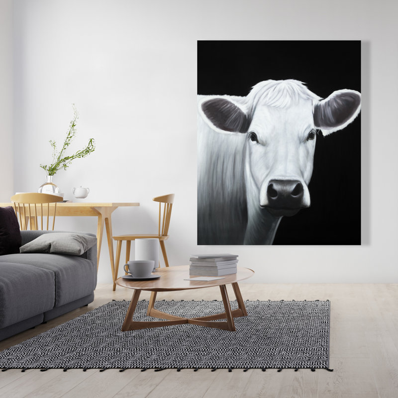 «White Cow», reproduction d'art sur toile, animaux de ferme