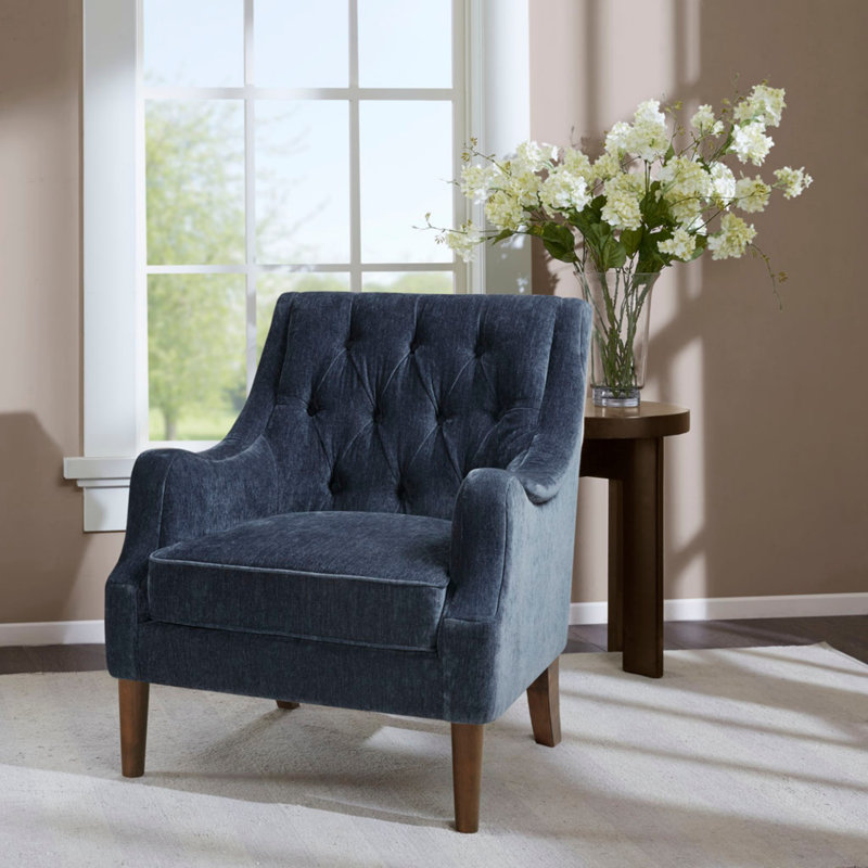 Chaise d'appoint capitonnée à boutons - Design transitionnel avec accoudoirs ronds, Marine