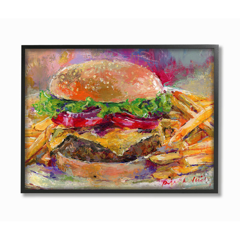 «Brightly Hamburger and Fries Still Life Food», impression, H 11 po x l 14 po x P 1,5 po, Giclée encadrée noir minuit