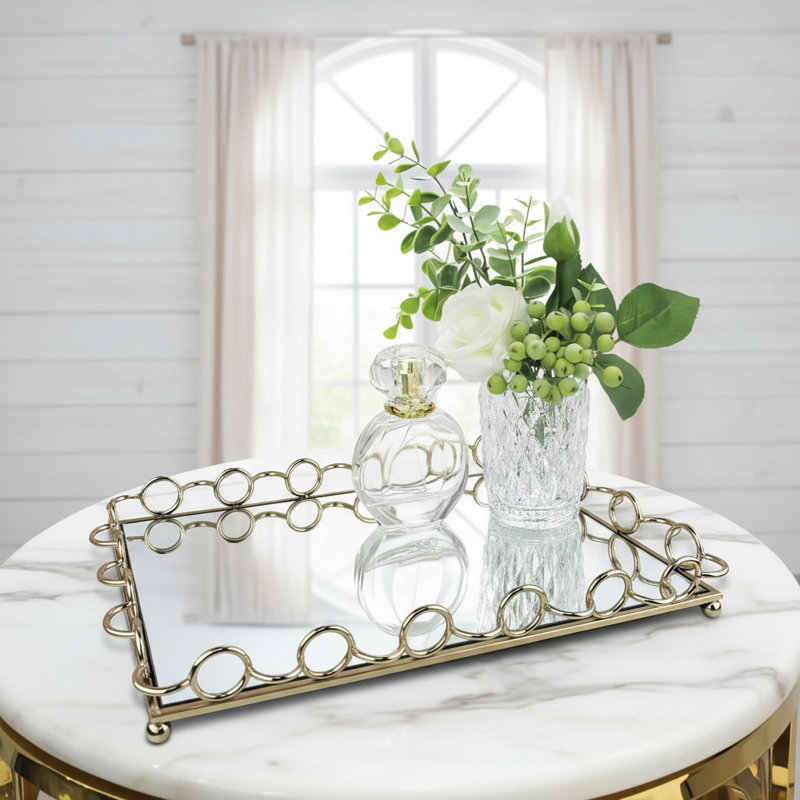 Plateau miroir rectangulaire Dec Cadre avec cadre en fil d'or rose - Cadeau de Noël élégant pour la décoration intérieure