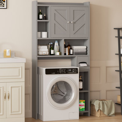 Over-the-Toilet Storage Cabinet with Double Doors & Open Shelf