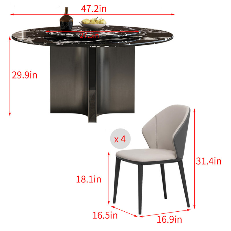 Ensemble de table de salle à manger Modern, H 29,9 po x L 47,2 po x l 47,2 po, 5 pièces: table, 4 chaises