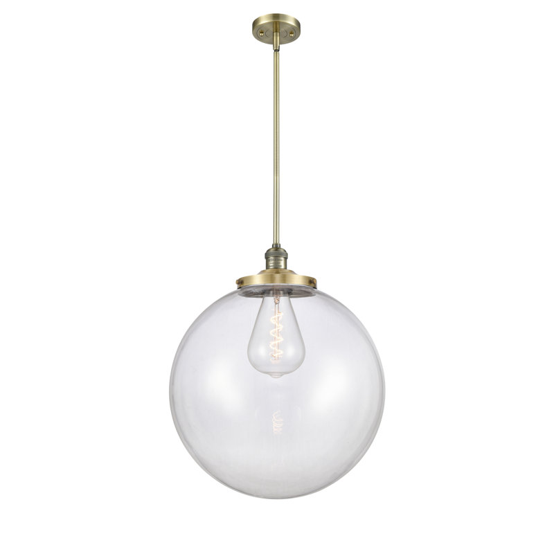 Beacon 1 - Light Single Globle Pendant, Clear, Antique Brass