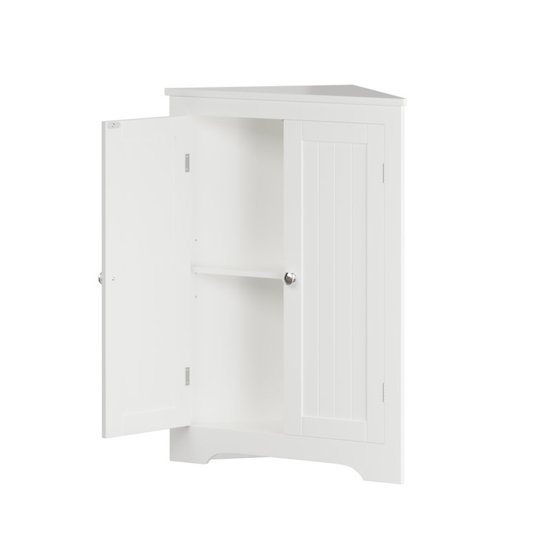 White Corner Floor Cabinet With 2 Doors & Adjustable Shelves