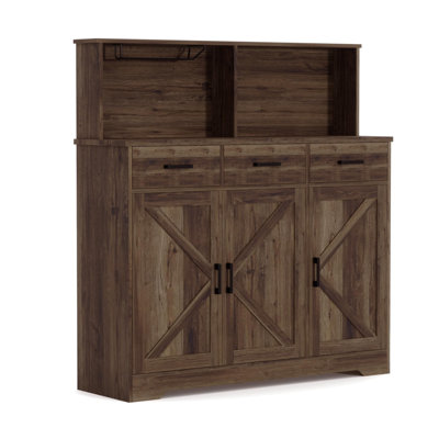 Buffet Cabinet with Storage, Large Wood Coffee Bar Cabinet with Drawers, Doors and Shelves, Farmhouse Kitchen Sideboard Table
