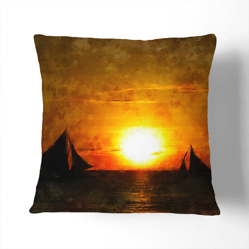 Sailing Boats at Sunset Painting Scatter Cushion, White, 55cm H x 55cm W x 20cm D