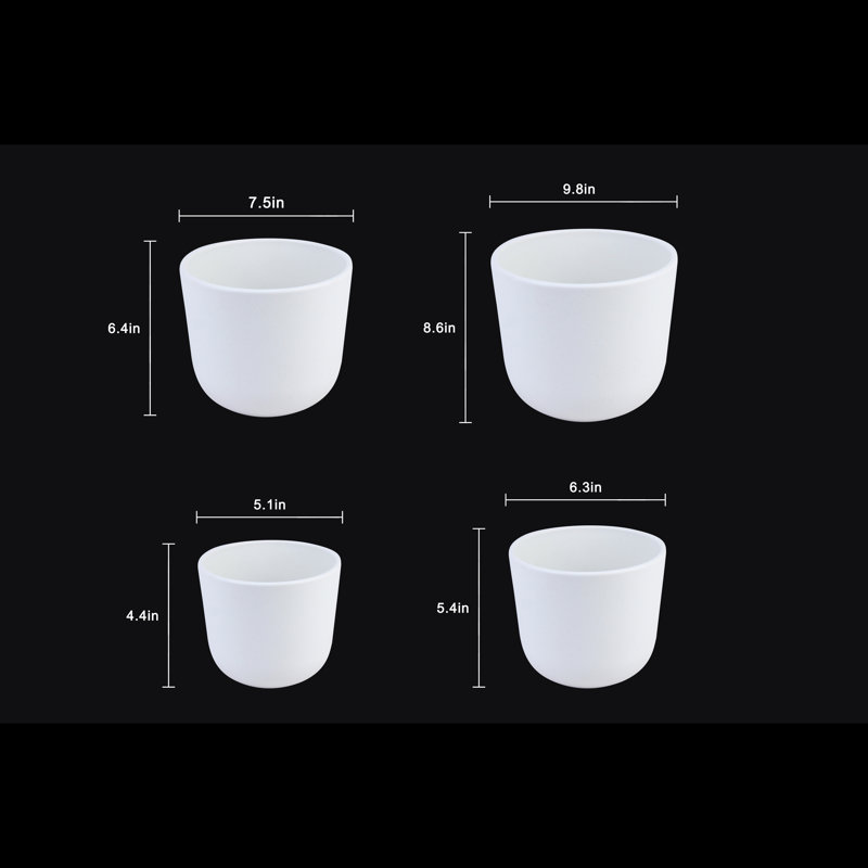 Ensemble de pots à fleurs ronds 4 pièces en plastique blanc - Design moderne minimaliste