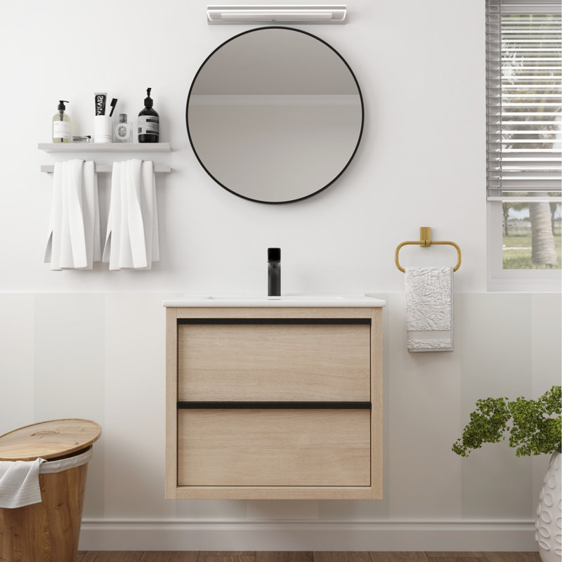Meuble-lavabo mural 24 po avec 2 tiroirs de rangement à fermeture en douceur et lavabo en céramique blanche - Bva02524plo-G-Bl9060b (W1286s00034 Basin Stylish Furniture