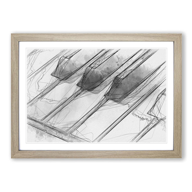 Keyboard Keys in Abstract - Framed Print, 35cm H x 50cm W x 2cm D, Oak