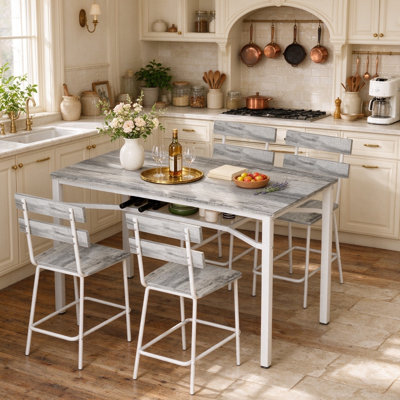 Industrial 4-Seater Dining Set With Under-Table Storage, Sturdy Metal Frame & Retro Wood Top, Easy To Assemble, For Home Kitchen