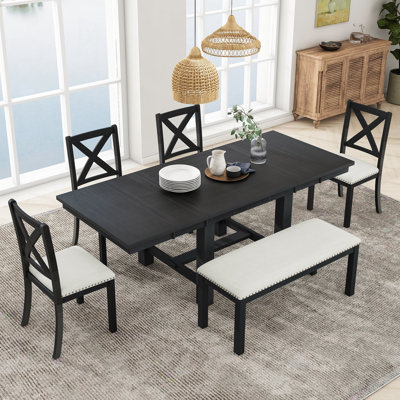 Farmhouse 82inch 6-Piece Extendable Dining Table with Footrest