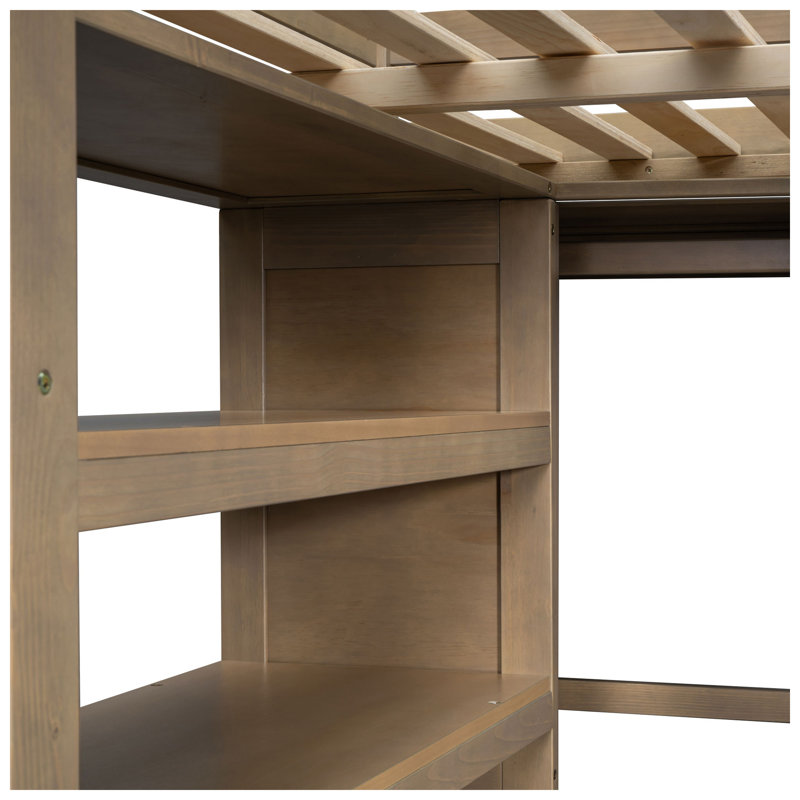 Lit mezzanine double avec garde-robe, bureau et 2 tiroirs noyer l 56,9 po x P 79,5 po x H 67,5 po