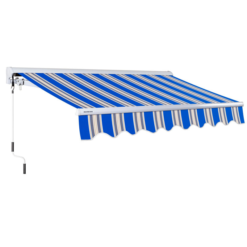 Advaning 8'x6' Manual Patio Retractable Awning, 10.5' H x 8.2' W x 6.5' D, Ocean Blue/Sand Beige Stripes