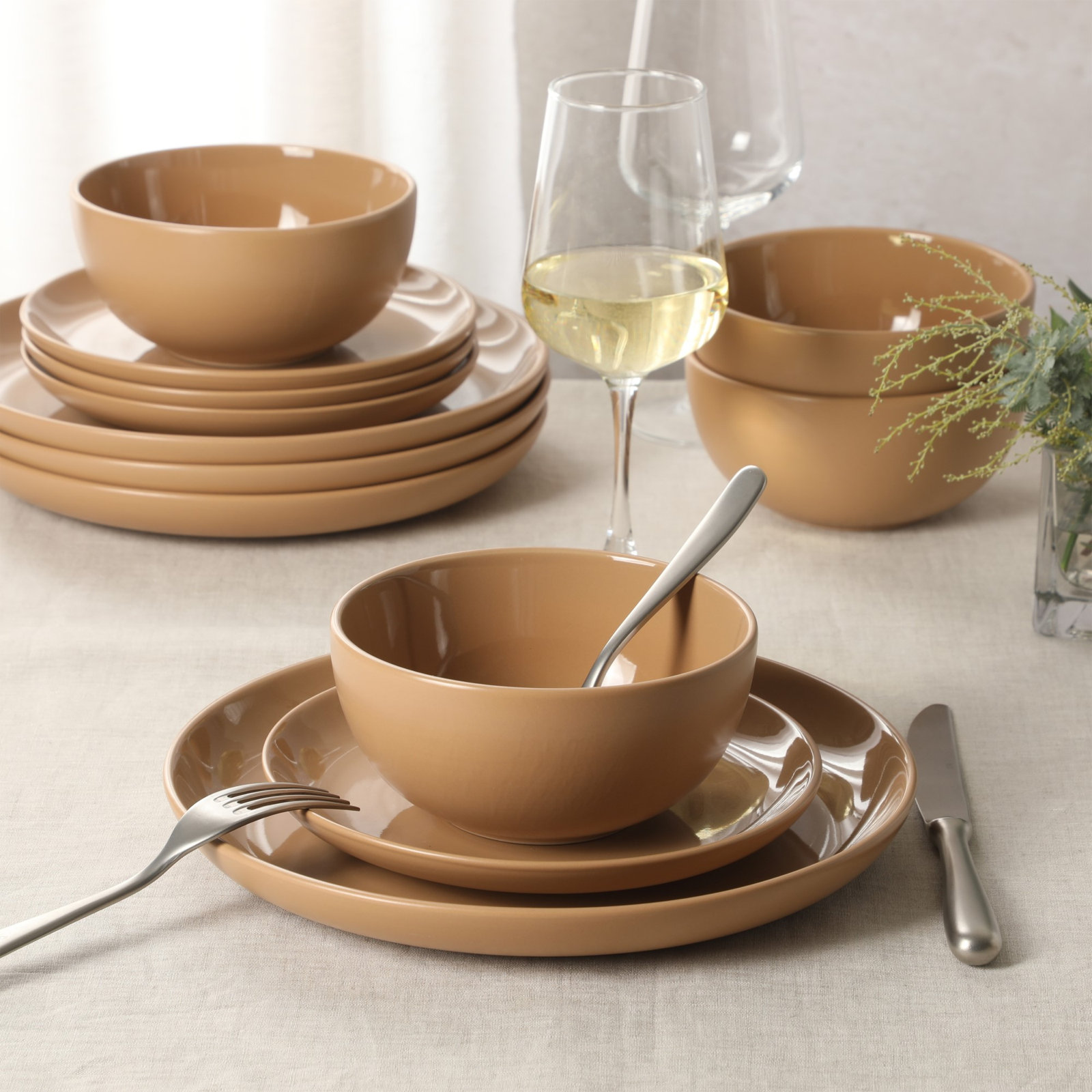 Rockaway 12 Piece Dinnerware Set, Beige