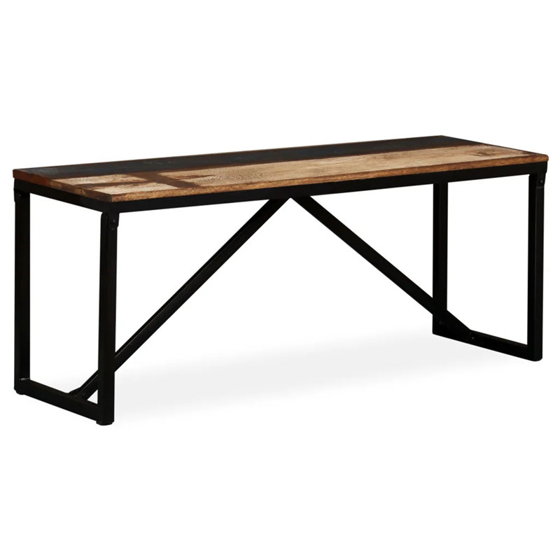 Zephyr Solid Wood Bench, 45cm H x 110cm W x 35cm D, Brown/Navy/Black