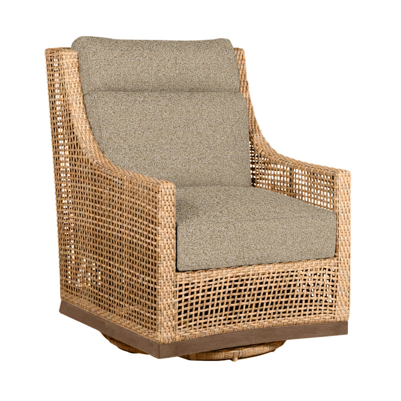 Outdoor Peninsula Gliding Wicker/Rattan Chair with Cushions, Light Raffia/Natural Sandalwood, Welt + Standard fill