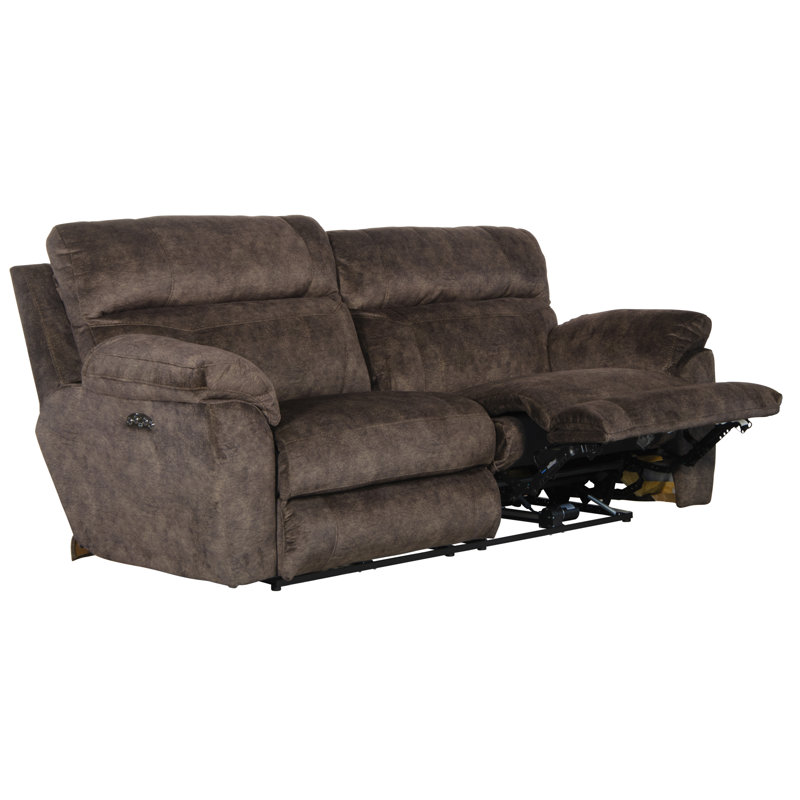 Ameja 91" Pillow Top Arm Power Reclining Sofa, Brown Polyester, No