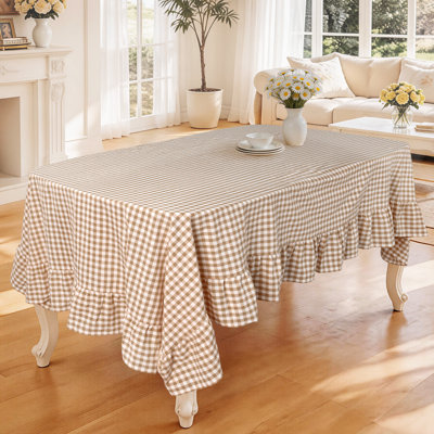 100% Cotton Plaid Tablecloth With Ruffled Edge