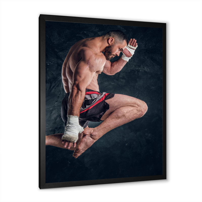 Martial Arts Combat Warrior III sur toile, H 40 po x l 30 po x P 1,5 po, Cadre photo noir