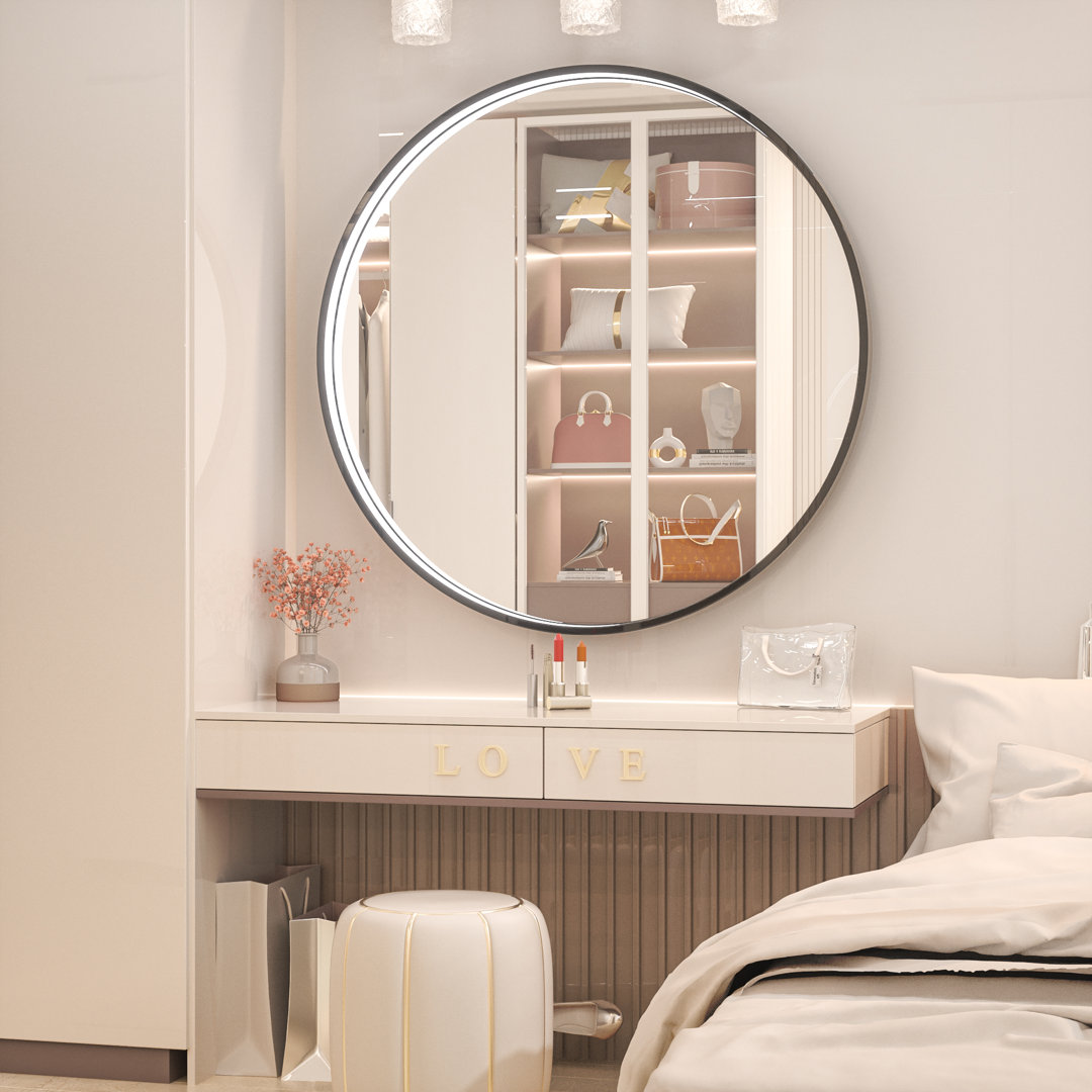 Fantina Round 3 Color Adjustable LED Metal Framed Wall Mirror with Anti-fog Ivy Bronx