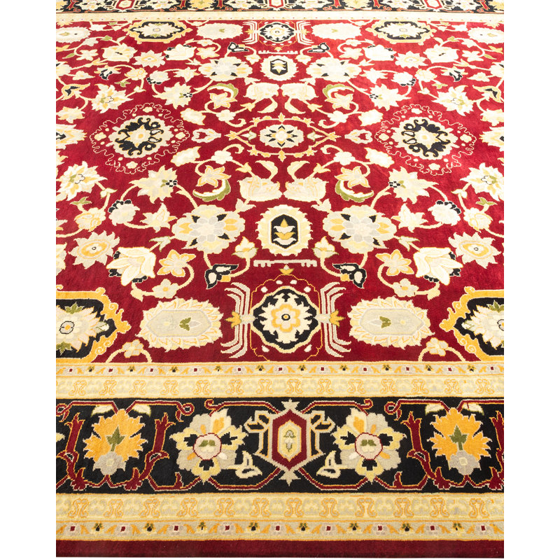 Tapis unique en laine noué à la main nouvel âge 8 pi x 10 pi Hayner en orange / noir / rouge / jaune