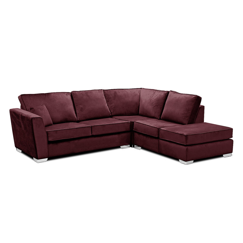 Quade 5 Seater Velvet Sofa & Chaise, Right Hand Facing, Aubergine