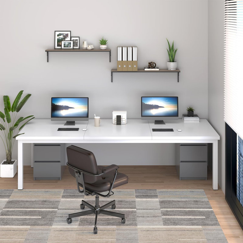 Grand bureau d'ordinateur, bureau d'ordinateur de jeu avec un design moderne, bureau d'ordinateur de bureau., Blanc