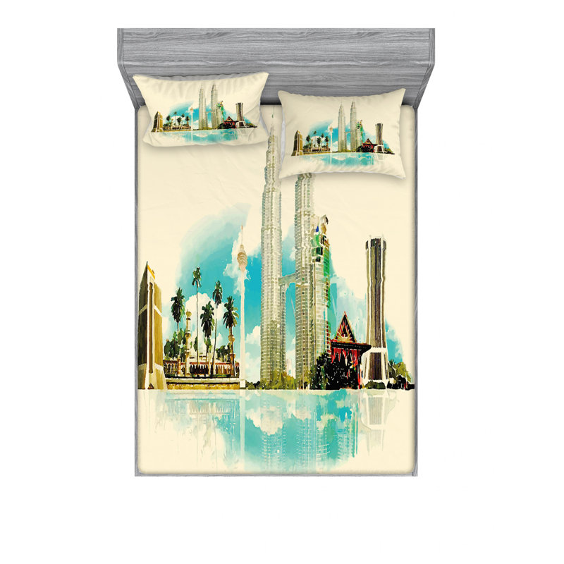 Ensemble de draps East Kuala Lumpur Cityscape, Ensemble de drap pour grand lit avec drap-housse