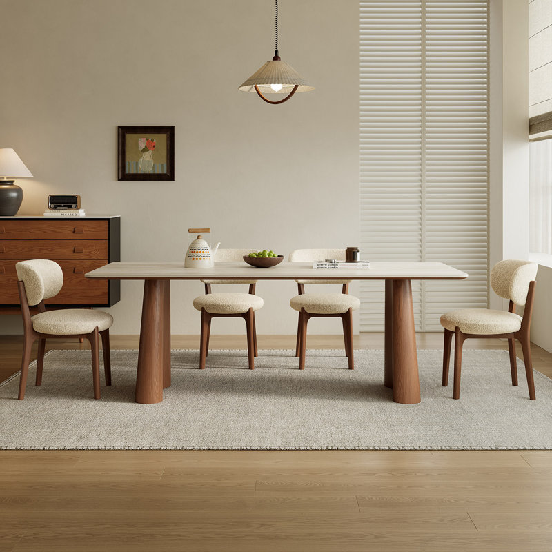 78.74" Large Rectangular Dining Table for 8–10 People with Stone Top and White Ash Wood Base
