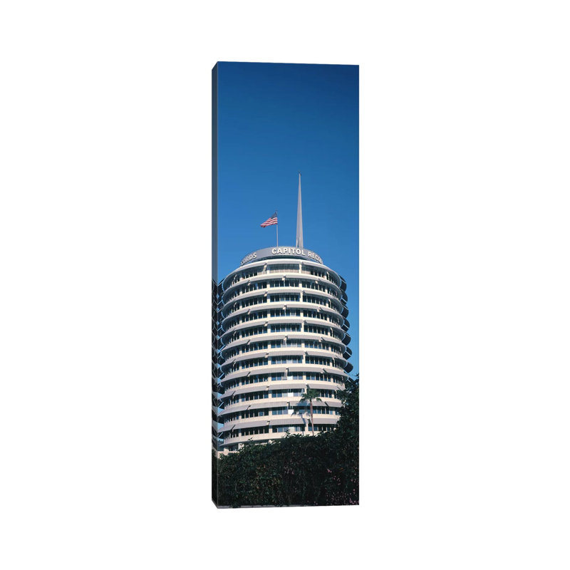 Low Angle View Of An Office Building, Capitol Records Building, City Of Los Angeles, California, USA - Wrapped Canvas Panoramic Print