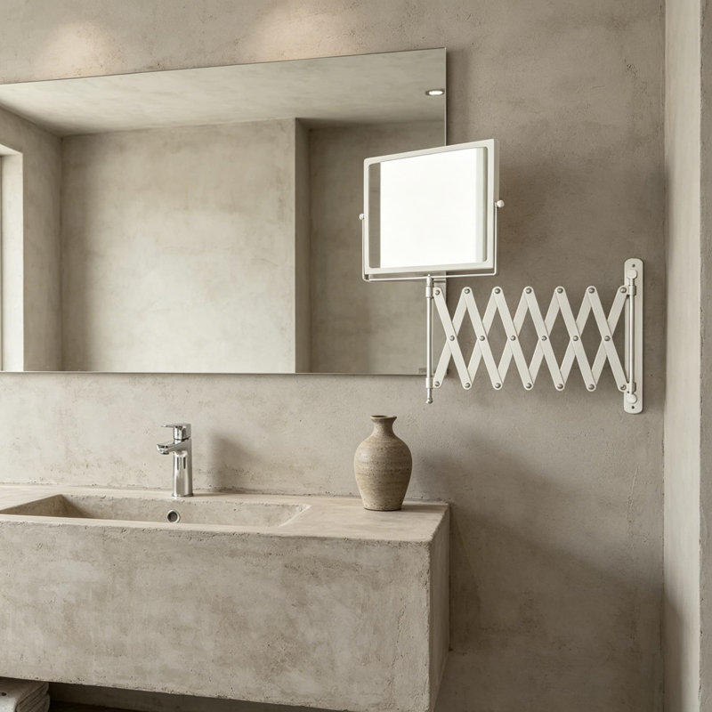 Miroir mural pivotant à deux côtés avec grossissement 5X, bras d'extension de 30 pouces, miroir de meuble-lavabo réglable pour la salle de bain, grossissement 1X et 5X, chrome et blanc, J2020C