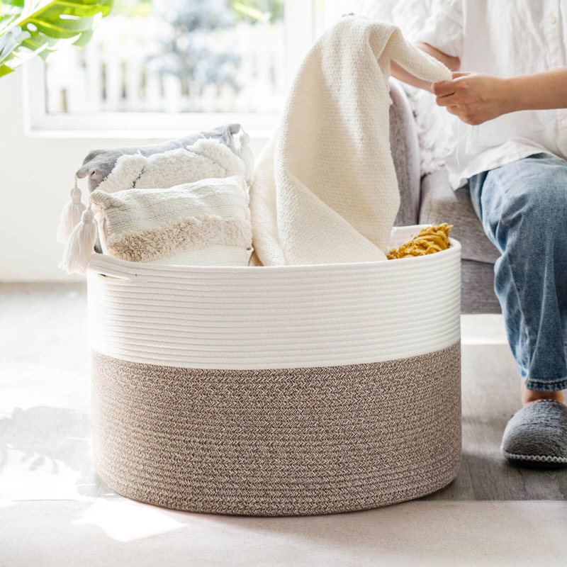 Rosecliff Heights Fabric Decorative Basket, White/Gray