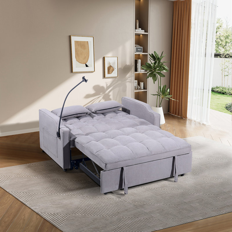 1 canapé-lit pliable multifonctionnel avec 3 longueurs différentes, canapé moderne, tissu en suède amélioré, dossier réglable, couleur avec port USB et support de téléphone rotatif