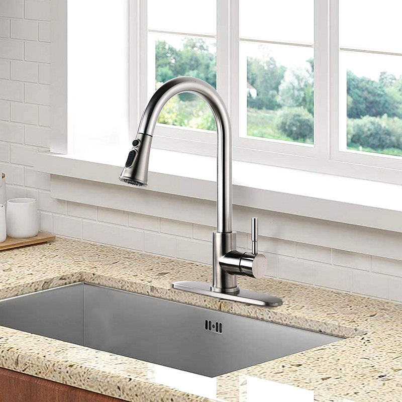 Pull Down Kitchen Faucet With Sprayer Stainless Steel, Brushed Nickel