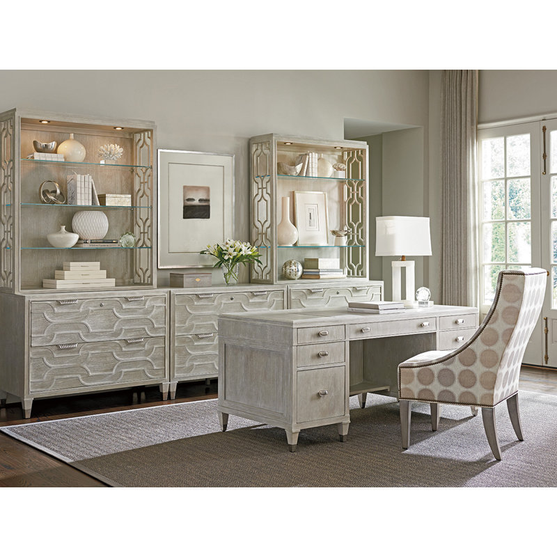 Greystone Avery 68.5'' Cream Executive Desk with Faux Leather Top