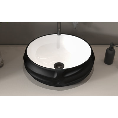Lavabo vasque de salle de bain ovale noir mat en relief 18 po MEJE (avec bonde escamotable)