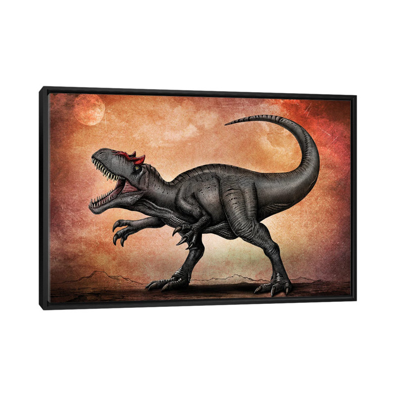 Allosaurus Dinosaur by Aram Papazyan - Painting on Canvas, Black Floater Frame, 66.04 cm H x 45.72 cm W