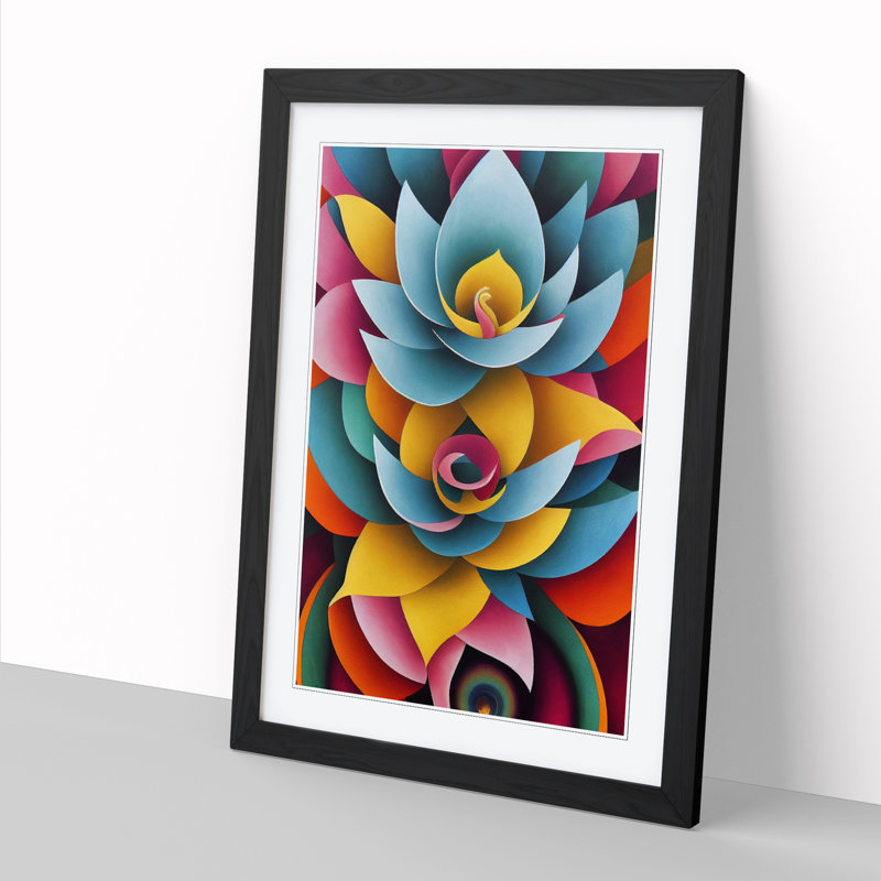 FRM-V0523-833X Floral Tibetan - Single Picture Frame Print, 46cm H x 34cm W x 2cm D, Walnut Framed