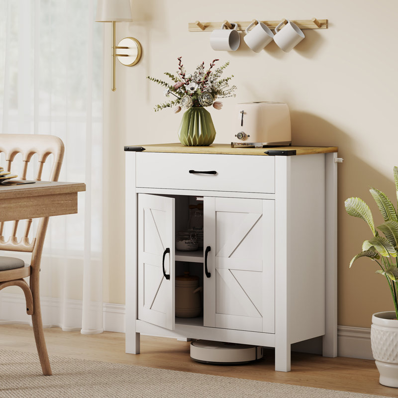 Buffet avec tiroir et tablette, style campagnard, Blanc / Blanc