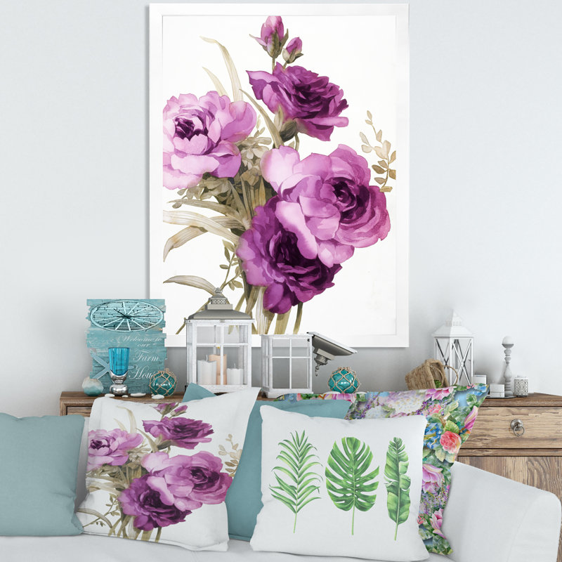 Dark Pink Roses - peinture sur toile, H 20 po x l 12 po x P 1po, Cadre photo blanc