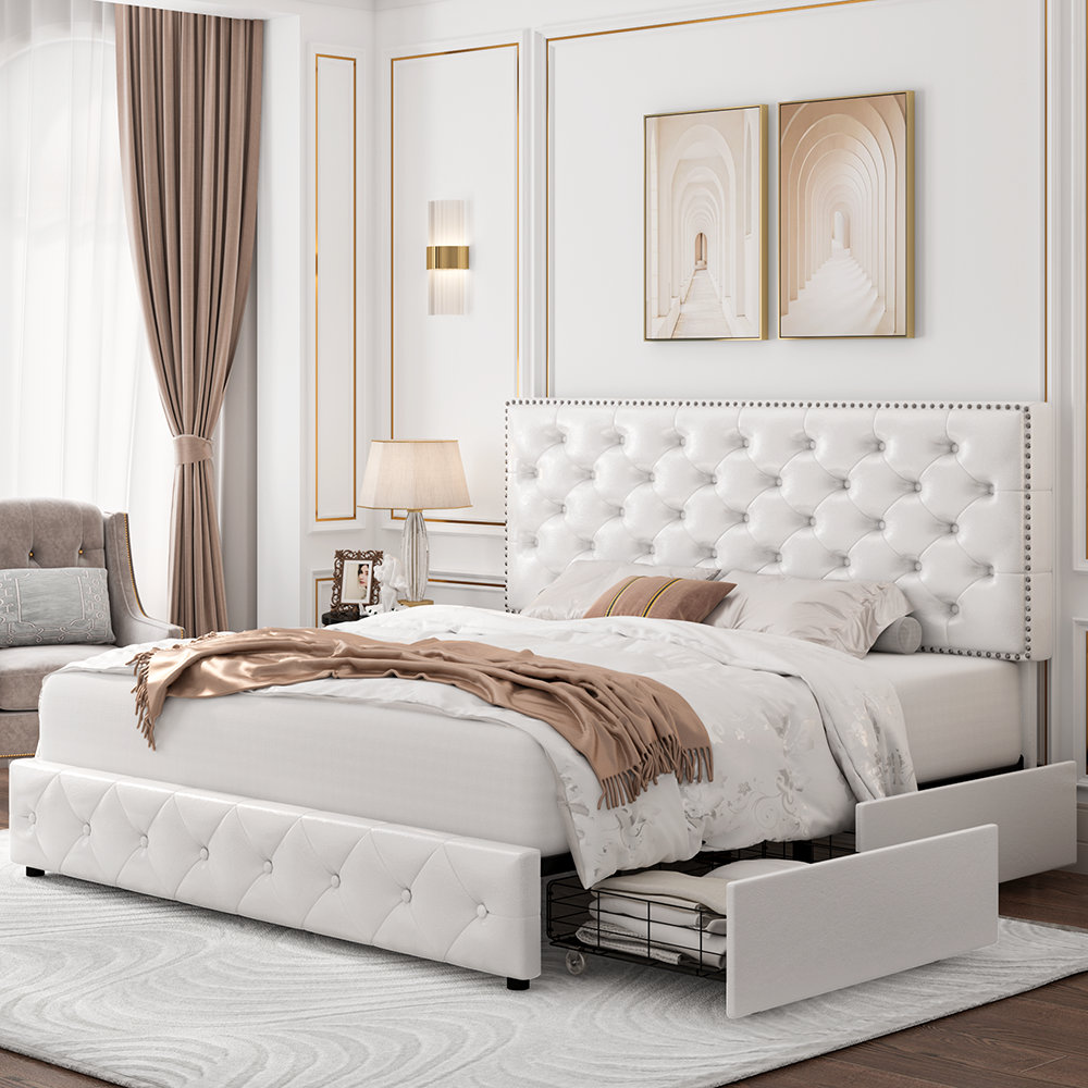 House of Hampton® Elois Tufted Upholstered Platform Bed with Adjustable ...