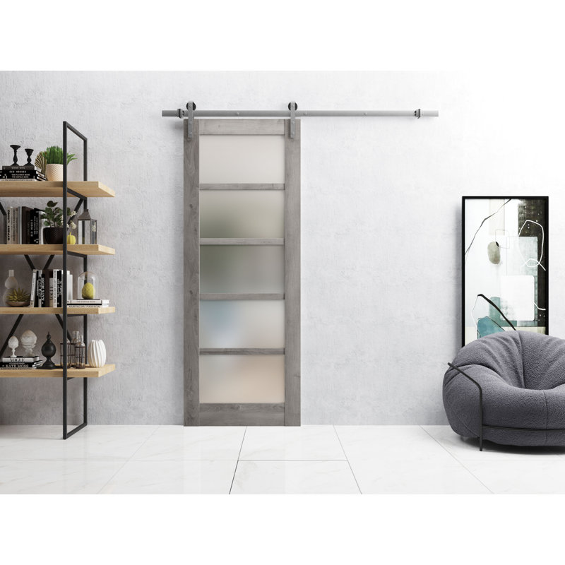 Porte de grange robuste Quadro 4002 Gris Nebraska, ensemble de supports de rail de 2 m (6,6 pi) avec quincaillerie lourde pour portes intérieures à panneaux pleins - 107 cm x 213 cm (42 po x 84 po) - Rail argenté