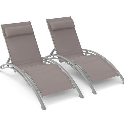 Chaises longues de bain de soleil kaki, structure en aluminium, réglables, coussins amovibles, séchage rapide, cadre antirouille, respirants pour terrasse et piscine.