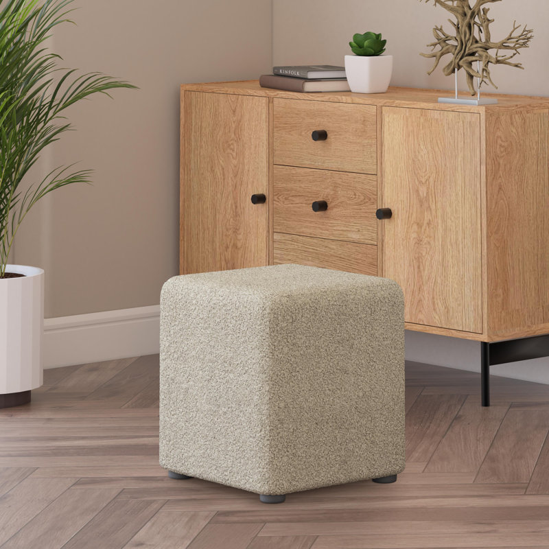 Manufactured Wood Accent Stool, Boucle, Stone