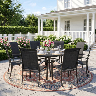 8-Person Round Patio Dining Set With Stackable Textilene Chairs